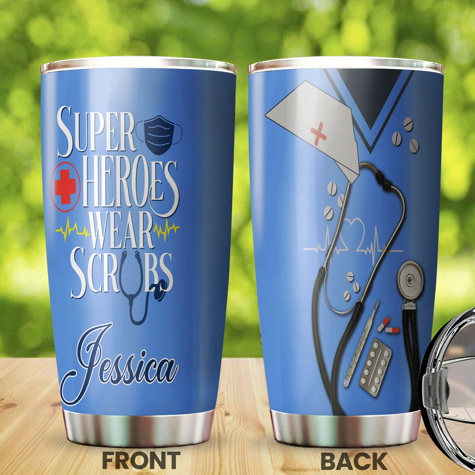 Camellia Personalized Nurse Hero Uniform Stainless Steel Tumbler - Double-Walled Insulation Vacumm Flask - Gift For Nurse, Christmas Gift, International Nurses Day