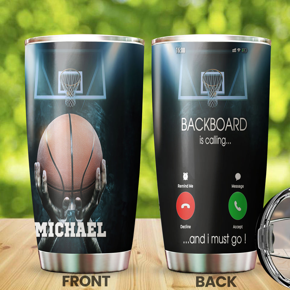 Camellia Persionalized Basketball Backboard Is Calling And I Must Go Stainless Steel Tumbler - Customized Double - Walled Insulation Travel Thermal Cup With Lid Gift For Basketball Player