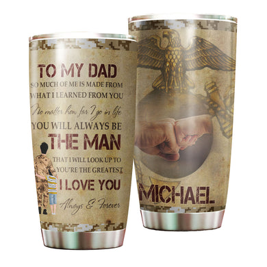 Camellia Personalized Letter From Marine Corps To Dad Stainless Steel Tumbler-Sweat-Proof Double Wall Travel Cup With Lid