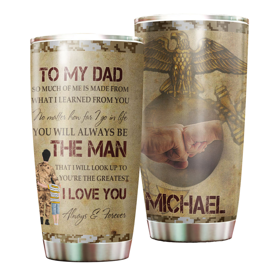 Camellia Personalized Letter From Marine Corps To Dad Stainless Steel Tumbler-Sweat-Proof Double Wall Travel Cup With Lid