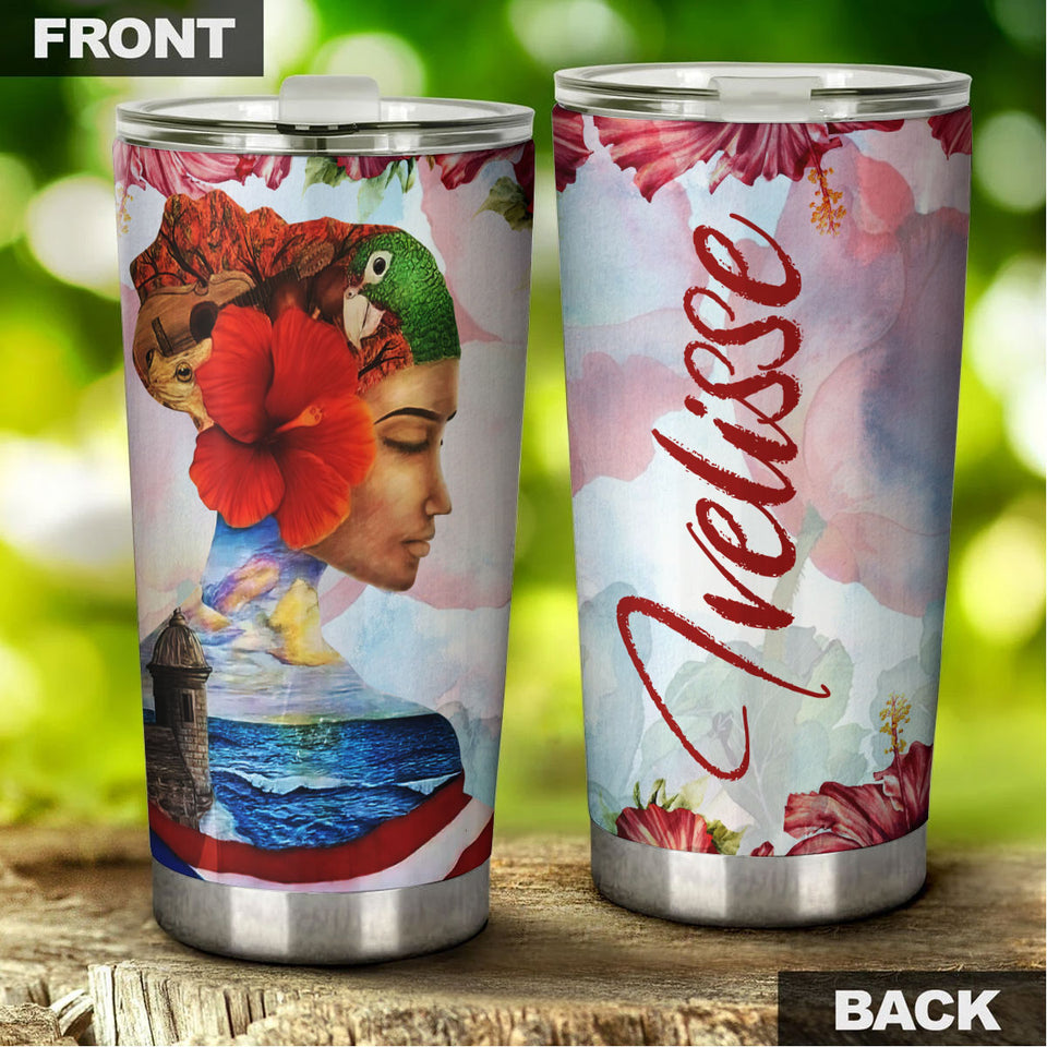 Camellia Persionalized 3D Baseball Puerto Rico Girl Stainless Steel Tumbler - Customized Double - Walled Insulation Travel Thermal Cup With Lid