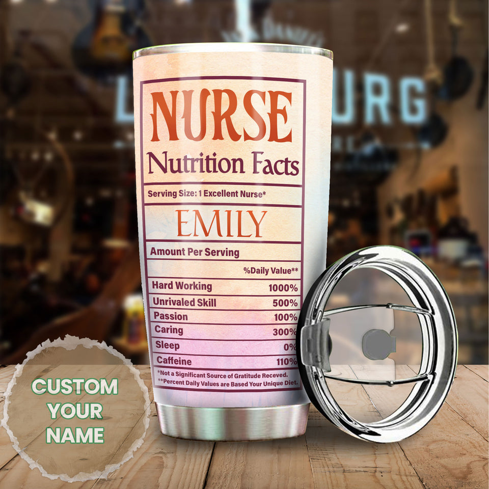 Camellia Personalized Black Nurse Nutritions Facts Stainless Steel Tumbler - Double-Walled Insulation Vacumm Flask - Gift For Nurse, Christmas Gift, International Nurses Day