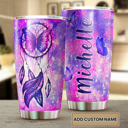 Camellia Personalized Butterfly Dreamcatcher Stainless Steel Tumbler - Double-Walled Insulation Vacumm Flask - For Thanksgiving, Memorial Day, Christians, Christmas Gift
