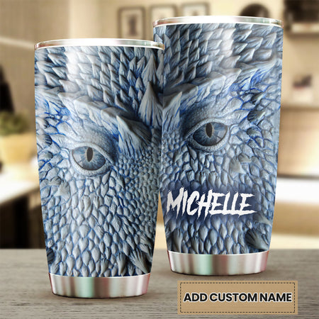 Camellia Personalized 3D Eye Dragon Stainless Steel Tumbler - Customized Double-Walled Insulation Travel Thermal Cup With Lid Gift For Dragon Lover