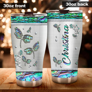 Camellia Personalized Dragonfly Jewelry Style Stainless Steel Tumbler - Customized Double-Walled Insulation Travel Thermal Cup  With Lid Gift For Dragonfly Lover