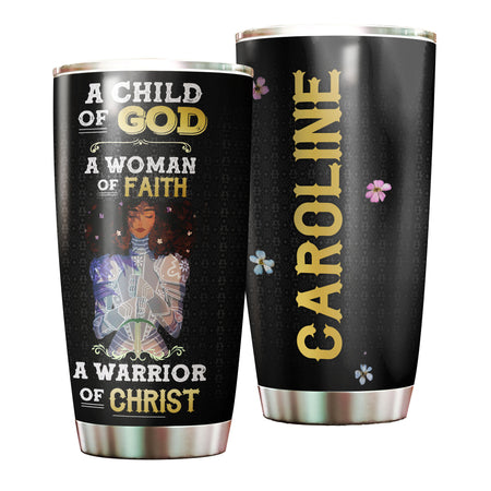 Camellia Personalized Black Women Faith Stainless Steel Tumbler - Double-Walled Insulation Vacumm Flask - Gift For Black Queen, International Women's Day, Hippie Girls 03