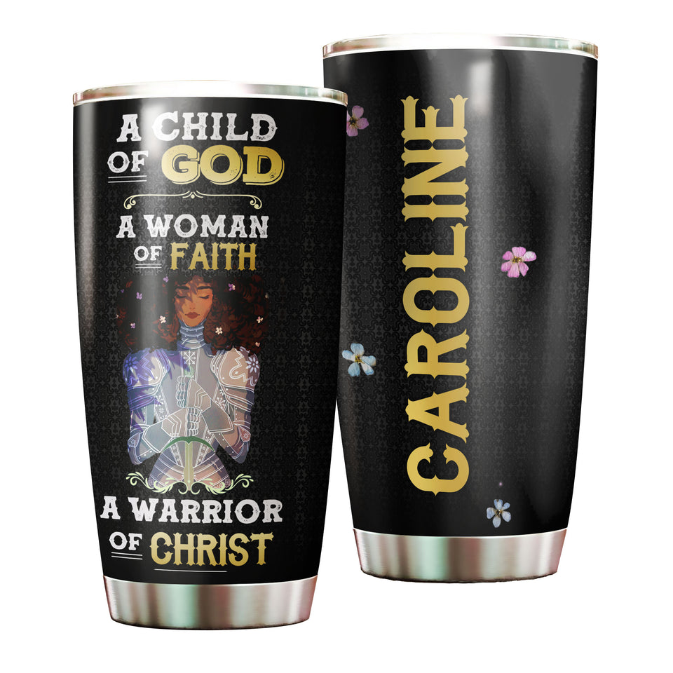 Camellia Personalized Black Women Faith Stainless Steel Tumbler - Double-Walled Insulation Vacumm Flask - Gift For Black Queen, International Women's Day, Hippie Girls 03