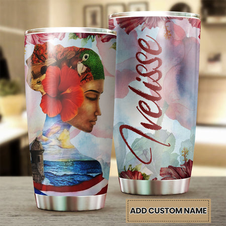 Camellia Persionalized 3D Baseball Puerto Rico Girl Stainless Steel Tumbler - Customized Double - Walled Insulation Travel Thermal Cup With Lid