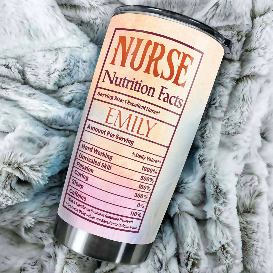 Camellia Personalized Black Nurse Nutritions Facts Stainless Steel Tumbler - Double-Walled Insulation Vacumm Flask - Gift For Nurse, Christmas Gift, International Nurses Day