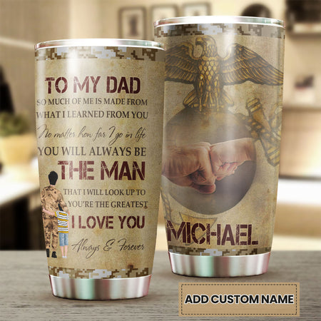 Camellia Personalized Letter From Marine Corps To Dad Stainless Steel Tumbler-Sweat-Proof Double Wall Travel Cup With Lid