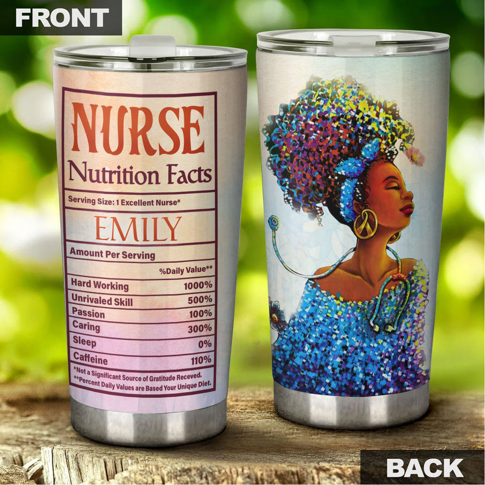 Camellia Personalized Black Nurse Nutritions Facts Stainless Steel Tumbler - Double-Walled Insulation Vacumm Flask - Gift For Nurse, Christmas Gift, International Nurses Day