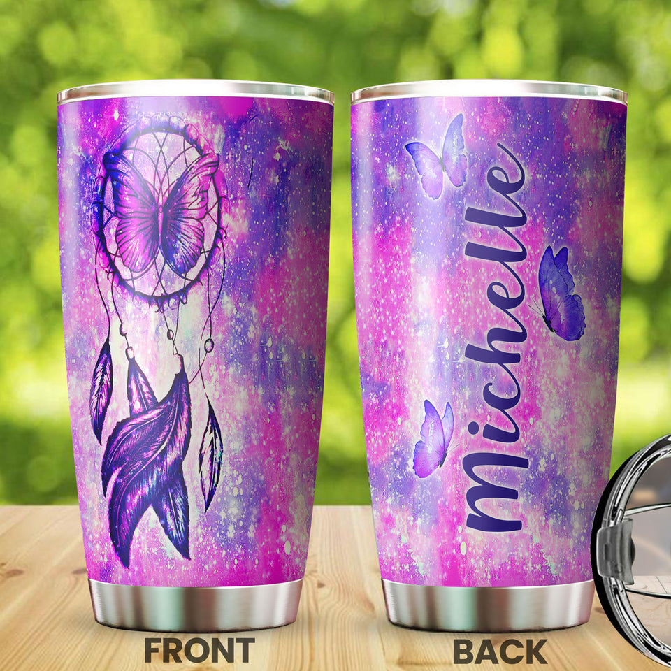 Camellia Personalized Butterfly Dreamcatcher Stainless Steel Tumbler - Double-Walled Insulation Vacumm Flask - For Thanksgiving, Memorial Day, Christians, Christmas Gift