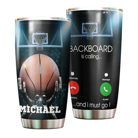 Camellia Persionalized Basketball Backboard Is Calling And I Must Go Stainless Steel Tumbler - Customized Double - Walled Insulation Travel Thermal Cup With Lid Gift For Basketball Player