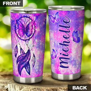 Camellia Personalized Butterfly Dreamcatcher Stainless Steel Tumbler - Double-Walled Insulation Vacumm Flask - For Thanksgiving, Memorial Day, Christians, Christmas Gift