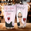 Camellia Persionalized 3D Girl Cat And Wine Make Everything Fine Stainless Steel Tumbler - Customized Double - Walled Insulation Travel Thermal Cup With Lid Gift For Wine Lover Cat Lover