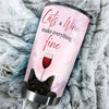 Camellia Persionalized 3D Girl Cat And Wine Make Everything Fine Stainless Steel Tumbler - Customized Double - Walled Insulation Travel Thermal Cup With Lid Gift For Wine Lover Cat Lover