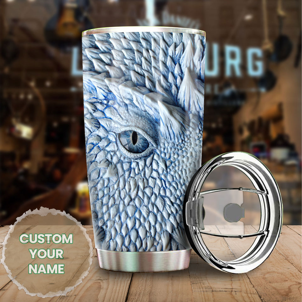 Camellia Personalized 3D Eye Dragon Stainless Steel Tumbler - Customized Double-Walled Insulation Travel Thermal Cup With Lid Gift For Dragon Lover