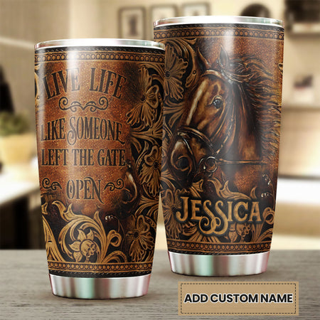 Camellia Personalized Horse Live Like Someone Left The Gate Open Stainless Steel Tumbler - Double-Walled Insulation Vacumm Flask - Gift For Horse Lovers, Cowgirls, Cowboys, Perfect Christmas Gift