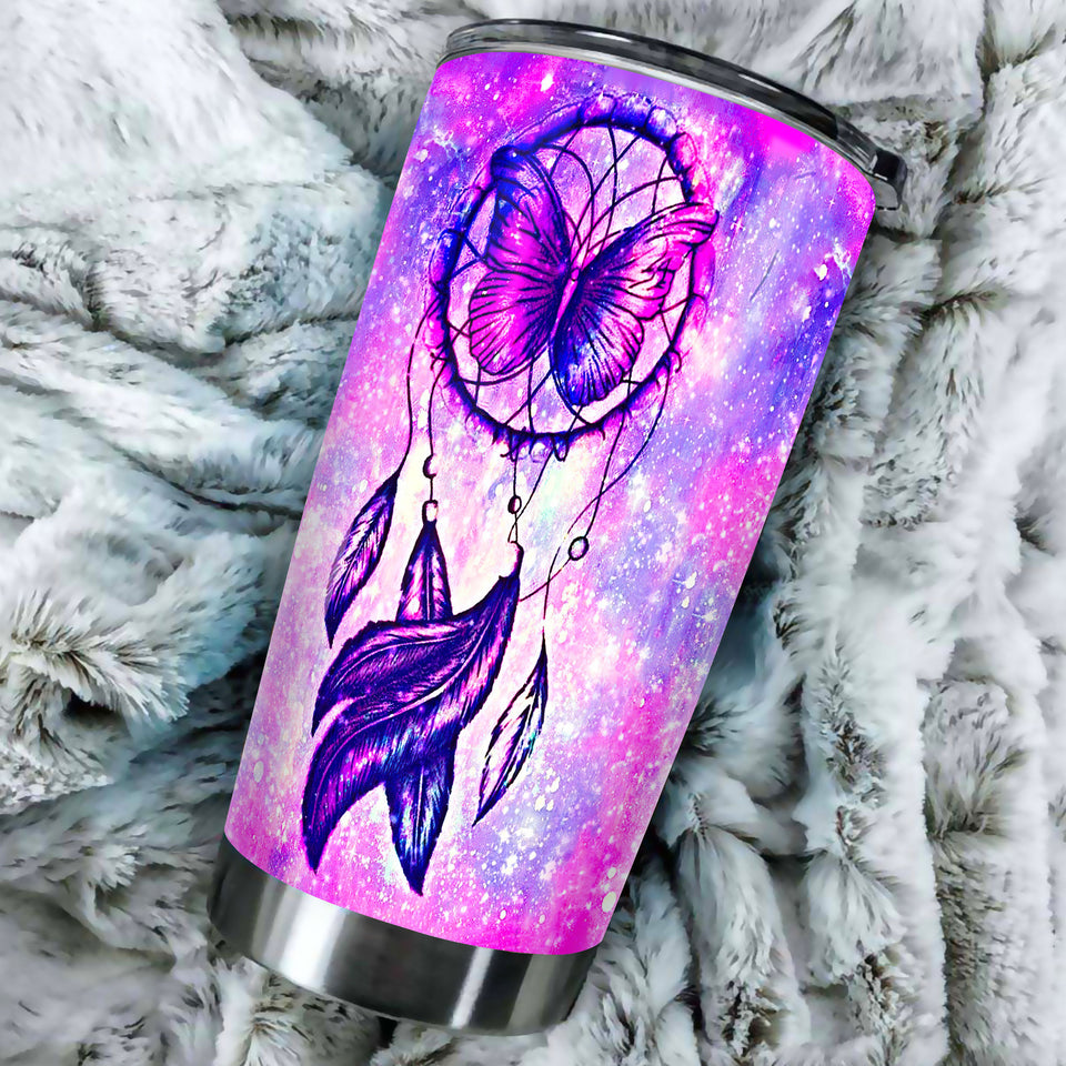 Camellia Personalized Butterfly Dreamcatcher Stainless Steel Tumbler - Double-Walled Insulation Vacumm Flask - For Thanksgiving, Memorial Day, Christians, Christmas Gift