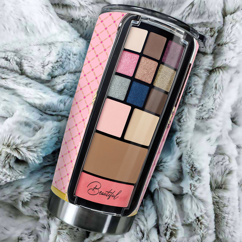 Camellia Personalized Chocolate Eye Shadow Palette Stainless Steel Tumbler - Customized Double-Walled Insulation Travel Thermal Cup With Lid Gift For Makeup Lover Girl