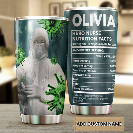 Camellia Personalized Nurse Nutrition Facts Stainless Steel Tumbler - Double-Walled Insulation Vacumm Flask - Gift For Nurse, Christmas Gift, International Nurses Day