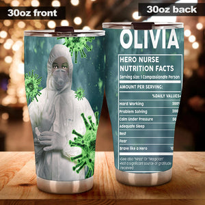 Camellia Personalized Nurse Nutrition Facts Stainless Steel Tumbler - Double-Walled Insulation Vacumm Flask - Gift For Nurse, Christmas Gift, International Nurses Day