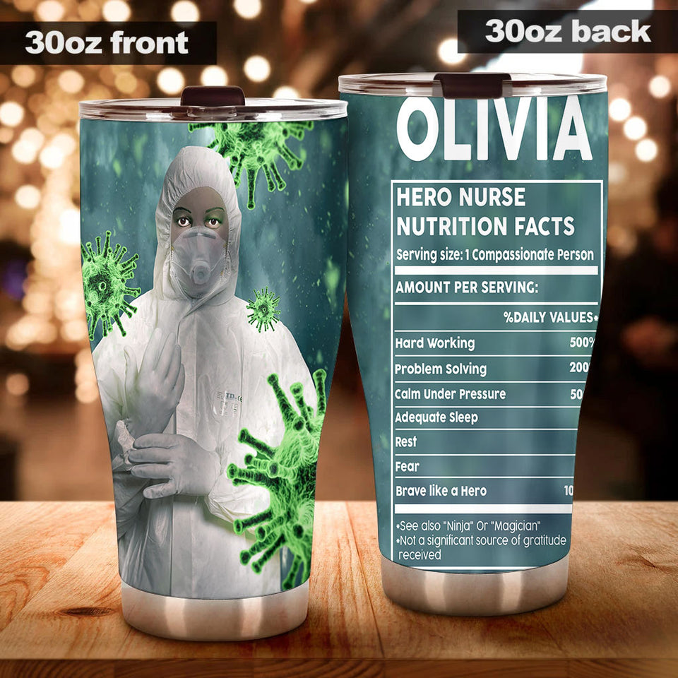 Camellia Personalized Nurse Nutrition Facts Stainless Steel Tumbler - Double-Walled Insulation Vacumm Flask - Gift For Nurse, Christmas Gift, International Nurses Day