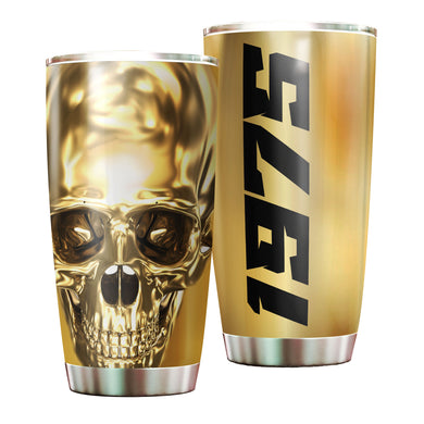 Camellia Persionalized 3D Golden Skull Stainless Steel Tumbler - Customized Double - Walled Insulation Thermal Cup With Lid