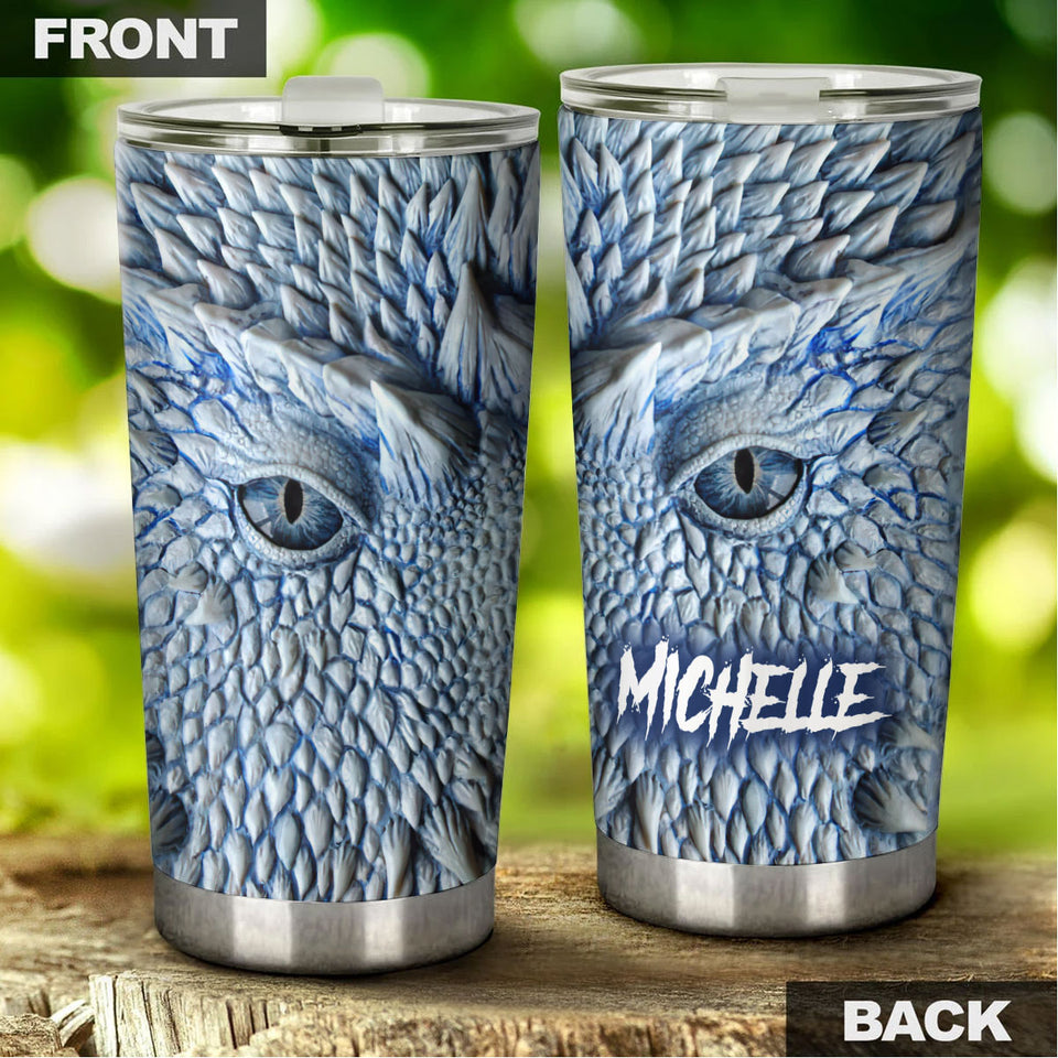 Camellia Personalized 3D Eye Dragon Stainless Steel Tumbler - Customized Double-Walled Insulation Travel Thermal Cup With Lid Gift For Dragon Lover