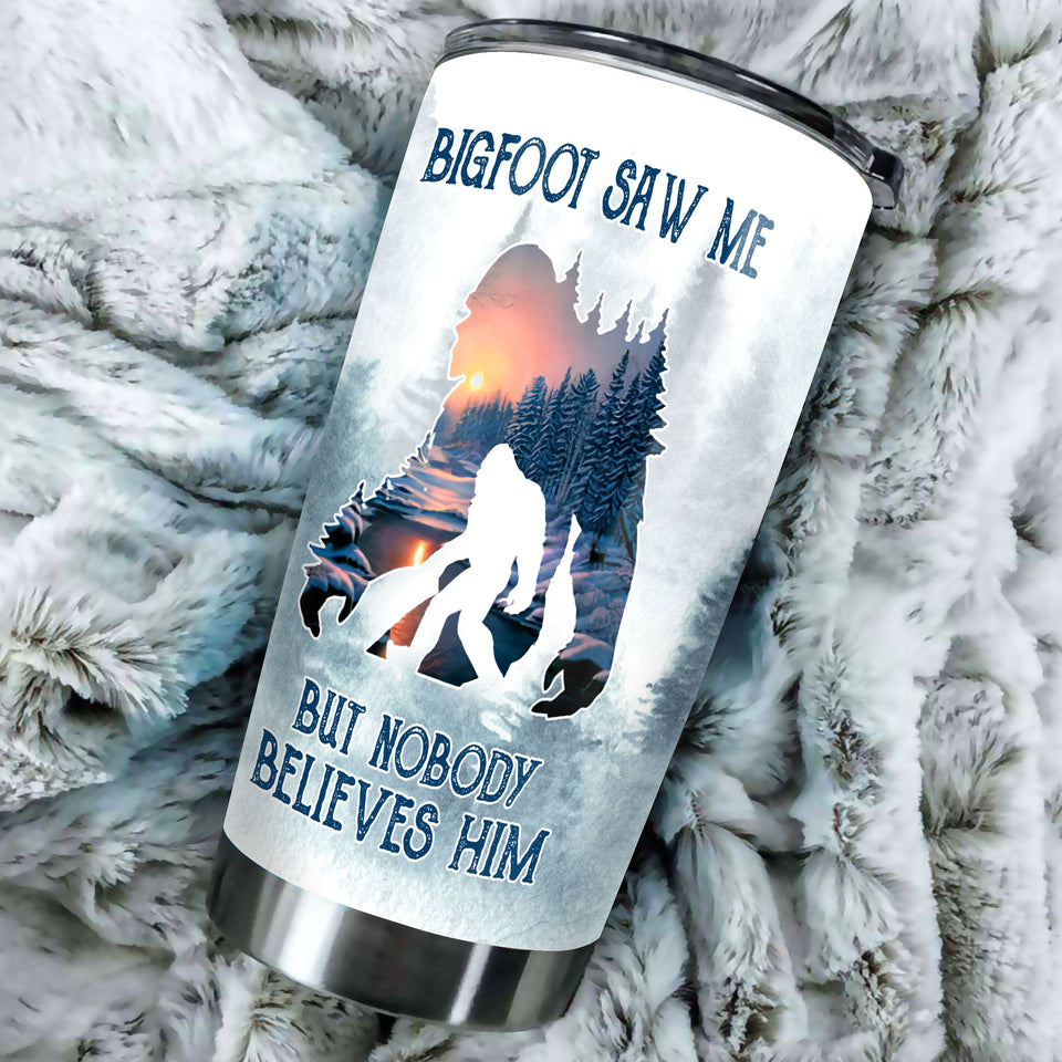 Camellia Personalized Bigfoot Saw Me But Nobody Believes Him Stainless Steel Tumbler - Double-Walled Insulation Vacumm Flask - Gift For Bigfoot Fans