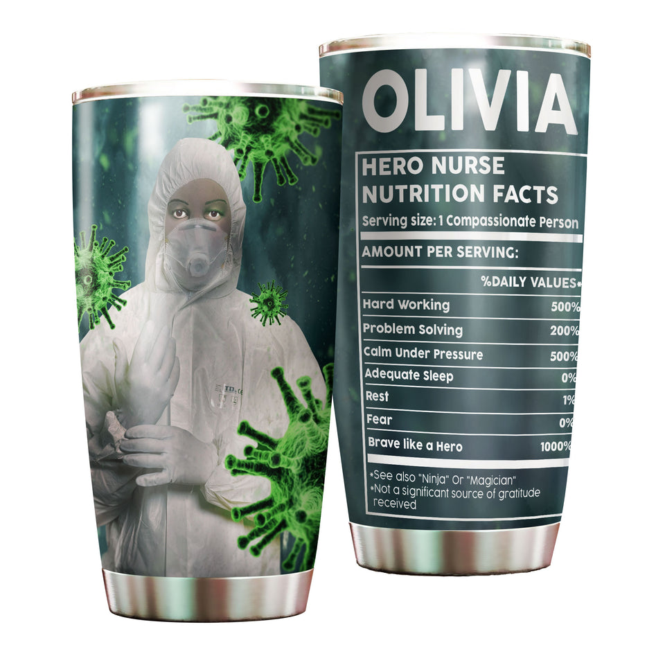Camellia Personalized Nurse Nutrition Facts Stainless Steel Tumbler - Double-Walled Insulation Vacumm Flask - Gift For Nurse, Christmas Gift, International Nurses Day