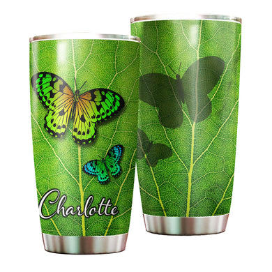 Camellia Personalized Butterfly On Leaf Stainless Steel Tumbler - Double-Walled Insulation Vacumm Flask - For Thanksgiving, Memorial Day, Christians, Christmas Gift