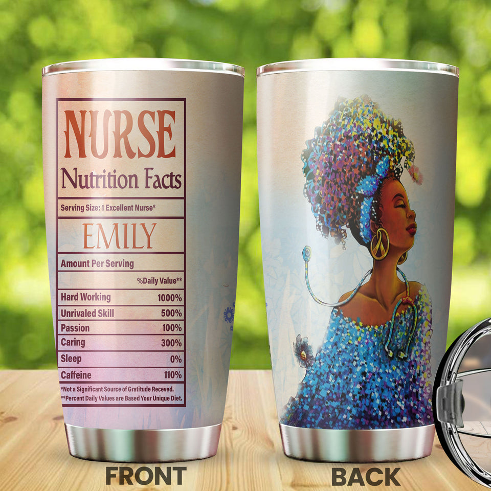 Camellia Personalized Black Nurse Nutritions Facts Stainless Steel Tumbler - Double-Walled Insulation Vacumm Flask - Gift For Nurse, Christmas Gift, International Nurses Day