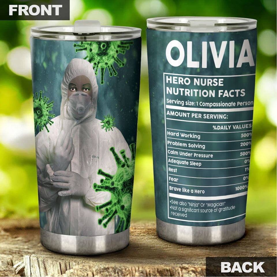 Camellia Personalized Nurse Nutrition Facts Stainless Steel Tumbler - Double-Walled Insulation Vacumm Flask - Gift For Nurse, Christmas Gift, International Nurses Day