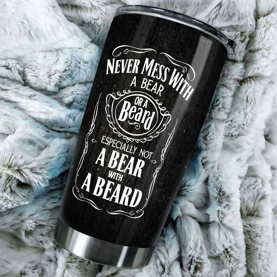 Camellia Persionalized Never Mess With A Bear Or A Beard Stainless Steel Tumbler - Customized Double - Walled Insulation Travel Thermal Cup With Lid