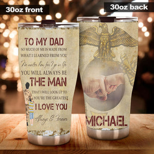 Camellia Personalized Letter From Marine Corps To Dad Stainless Steel Tumbler-Sweat-Proof Double Wall Travel Cup With Lid