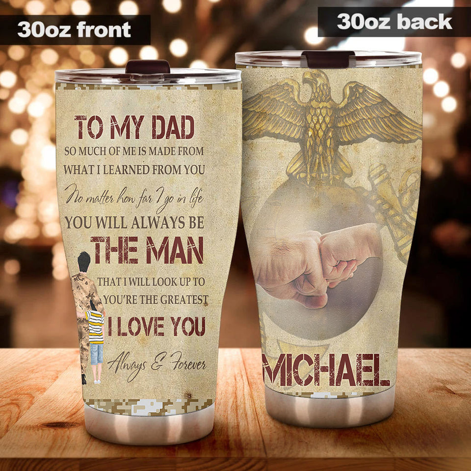 Camellia Personalized Letter From Marine Corps To Dad Stainless Steel Tumbler-Sweat-Proof Double Wall Travel Cup With Lid