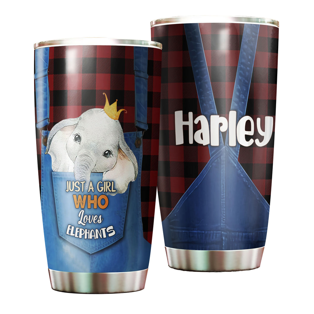 Camellia Personalized Just A Girl Who Loves Elephants Stainless Steel Tumbler-Double-Walled Insulated Gift For Elephant Lover Animal Lover