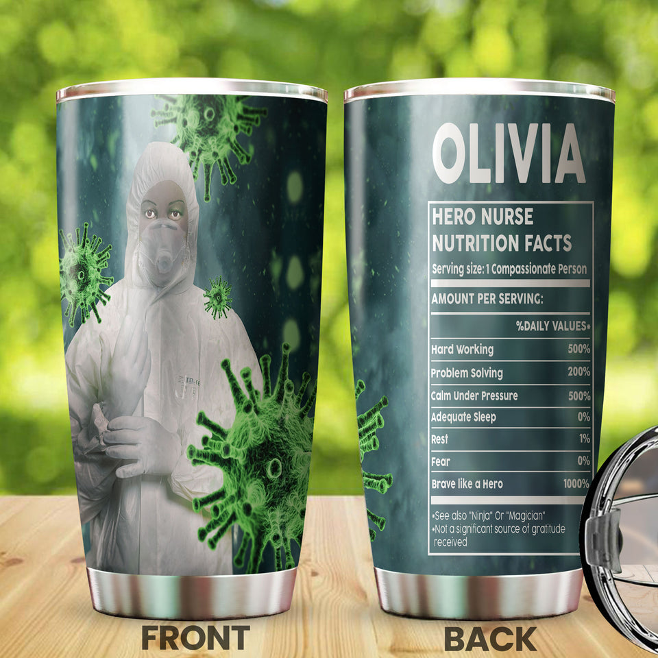 Camellia Personalized Nurse Nutrition Facts Stainless Steel Tumbler - Double-Walled Insulation Vacumm Flask - Gift For Nurse, Christmas Gift, International Nurses Day