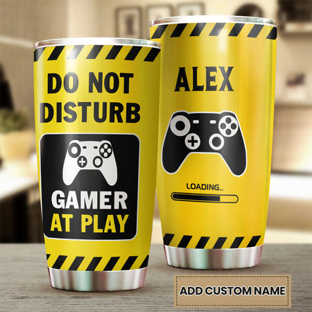 Camellia Personalized Gamer At Play Do Not Disturb Stainless Steel Tumbler-Thermal Flask Travel Therma Cup With Lid Gift For Game Player