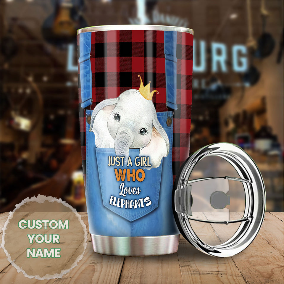 Camellia Personalized Just A Girl Who Loves Elephants Stainless Steel Tumbler-Double-Walled Insulated Gift For Elephant Lover Animal Lover