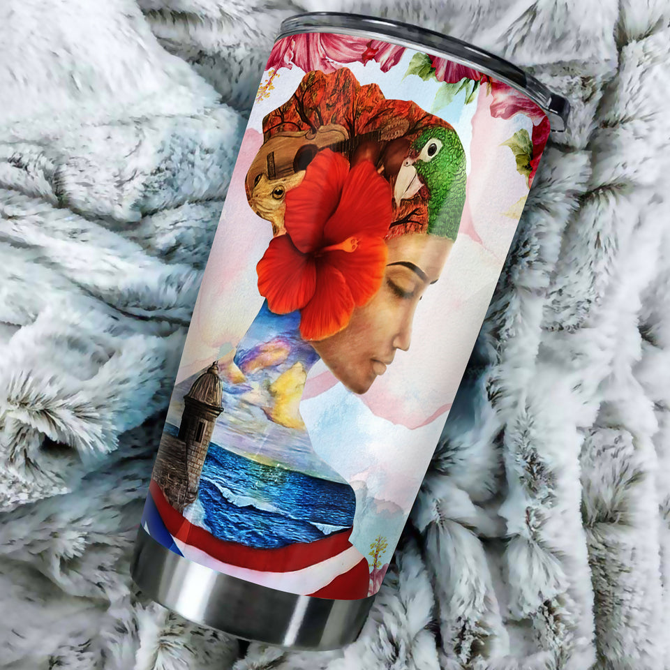 Camellia Persionalized 3D Baseball Puerto Rico Girl Stainless Steel Tumbler - Customized Double - Walled Insulation Travel Thermal Cup With Lid