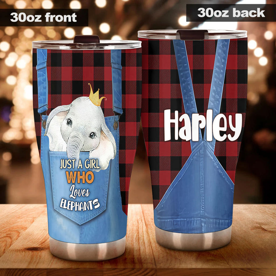 Camellia Personalized Just A Girl Who Loves Elephants Stainless Steel Tumbler-Double-Walled Insulated Gift For Elephant Lover Animal Lover