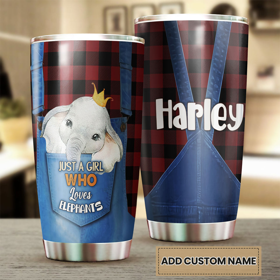 Camellia Personalized Just A Girl Who Loves Elephants Stainless Steel Tumbler-Double-Walled Insulated Gift For Elephant Lover Animal Lover