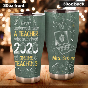 Camellia Persionalized Never Underestimate A Teacher Who Survived 2020 Online Teaching Stainless Steel Tumbler - Customized Double - Walled Insulation Travel Thermal Cup With Lid Gift For Teacher
