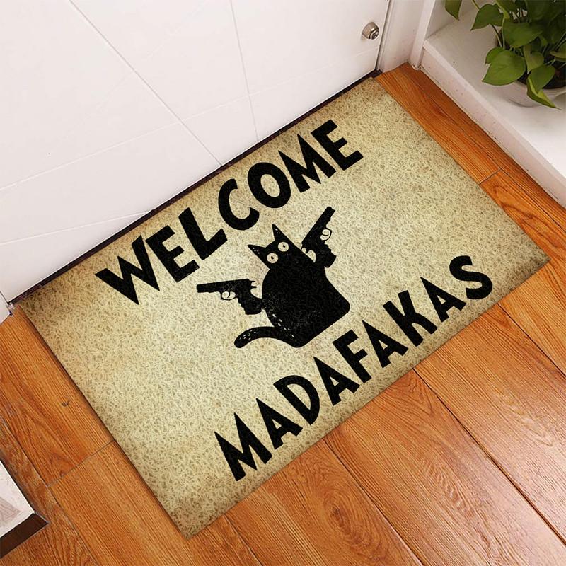 Crazy Cat Welcome Madafakas Door Mat Inside Rug Floor Outdoor Mats Decorations 07359
