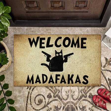 Crazy Cat Welcome Madafakas Door Mat Inside Rug Floor Outdoor Mats Decorations 07359