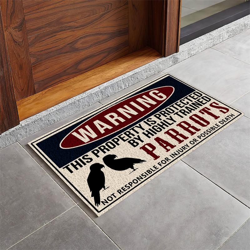 This Property Is Protected By Highly Trained Parrots Door Mat Inside Rug Floor Outdoor Mats Decorations 07358