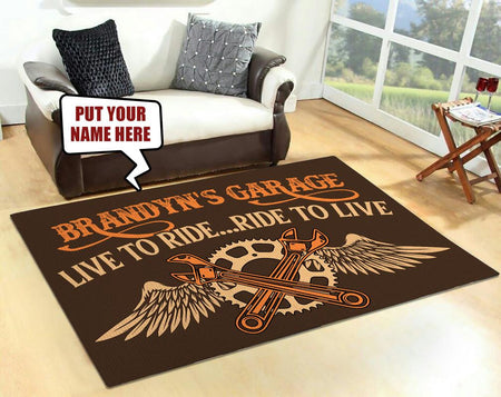 Personalized Garage Live To Ride Ride To Live Rug 06611