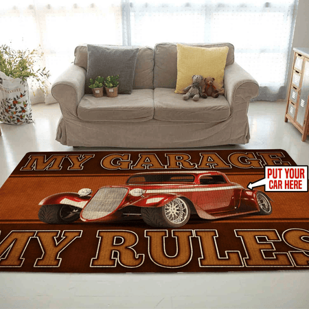 Personalized My Garage My Rules Rug 06001